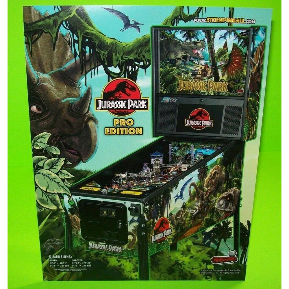 Jurassic Park Pinball FLYER Original Game Ready To Frame Dinosaur Artwork Promo